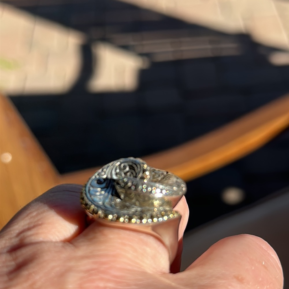 18k Yellow Gold BALINESE SWIRL RING artisan Yellow Gold Silver 925 Scroll ring - Picture 3 of 16